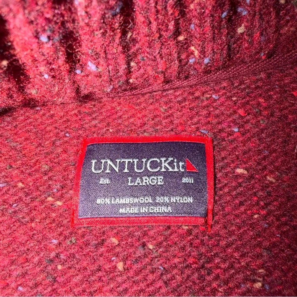 UNTUCKit Vangone Button Mock Neck Donegal Pullover lambswool blend Sweater Large